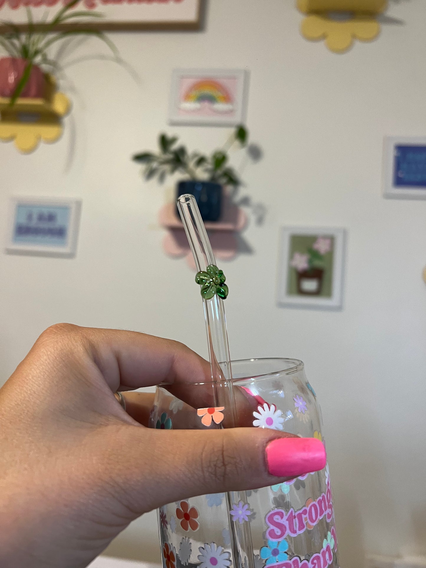 Colorful Flower Glass Straws