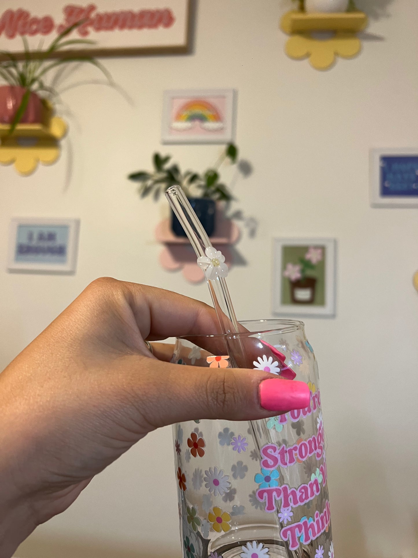 Colorful Flower Glass Straws
