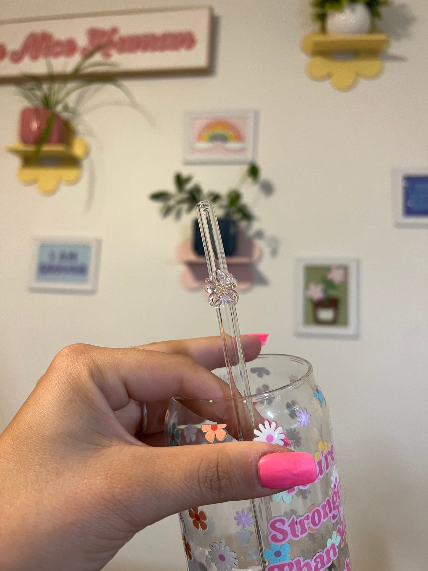 Colorful Flower Glass Straws