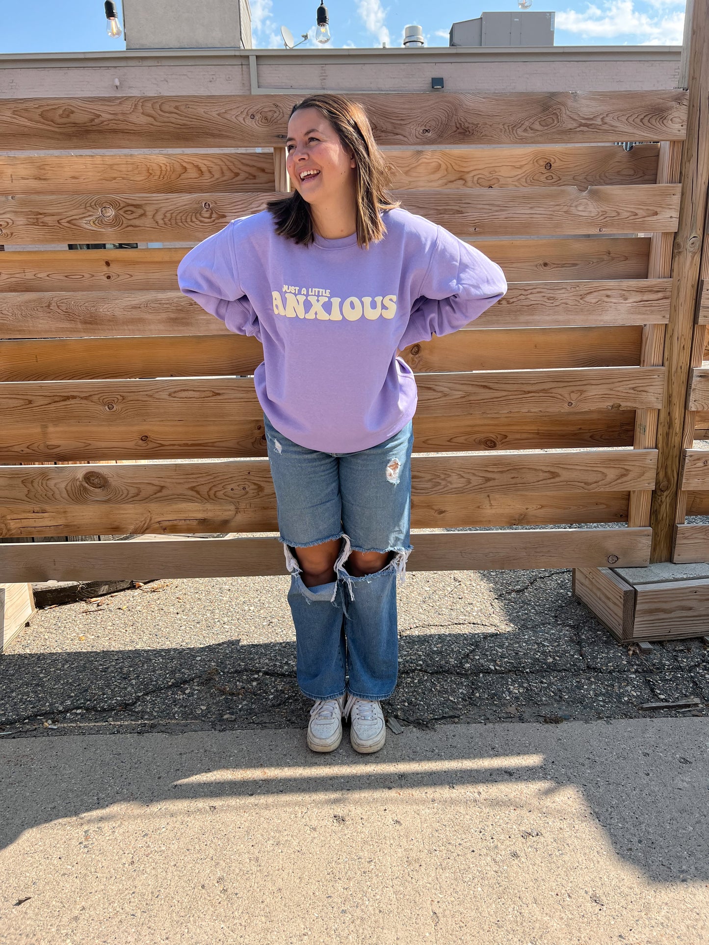 Lilac Just A Little Anxious Crewneck