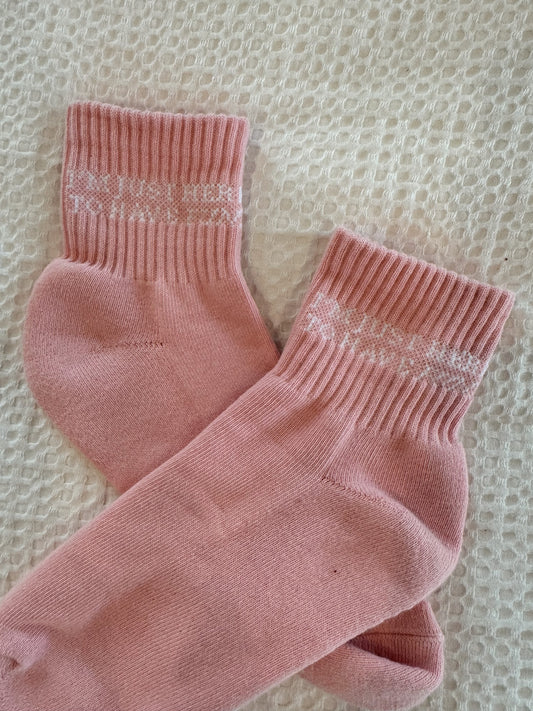 Pink I'm Just Here To Have Fun Embroidered Ankle Socks