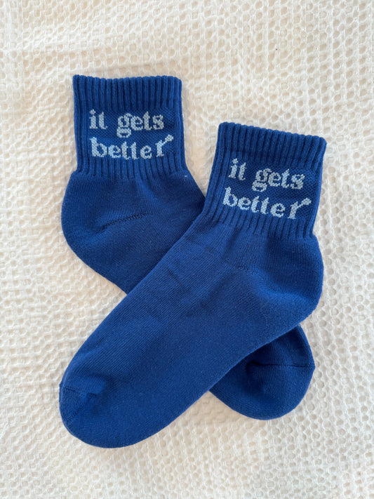 Blue It Gets Better Embroidered Ankle Socks