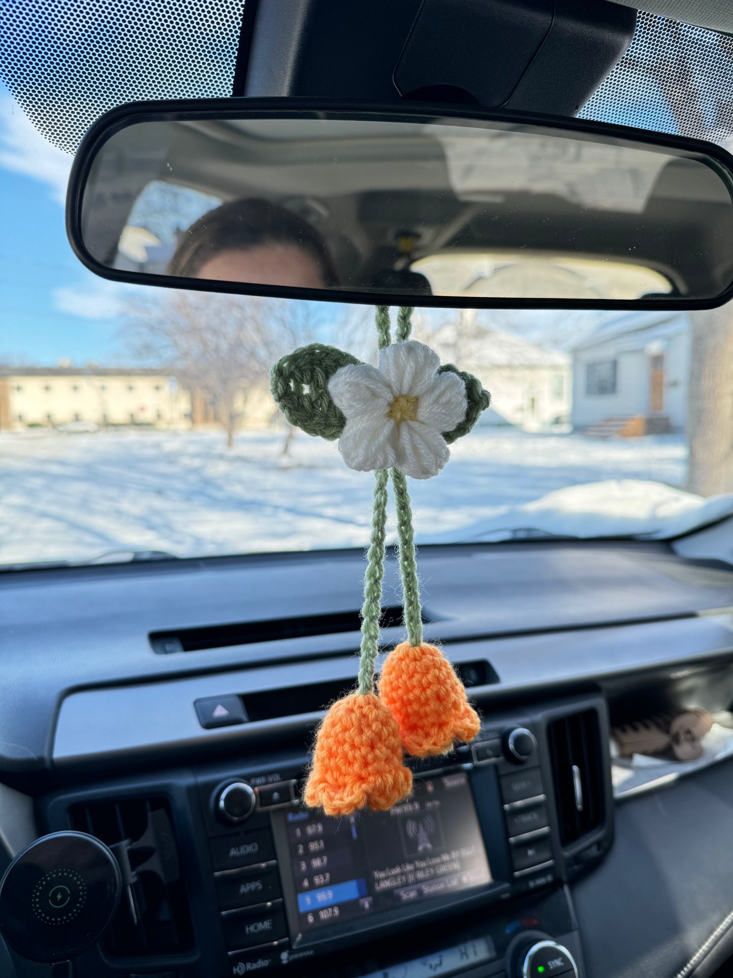 Crochet Orange Lily and Daisy Car Charm