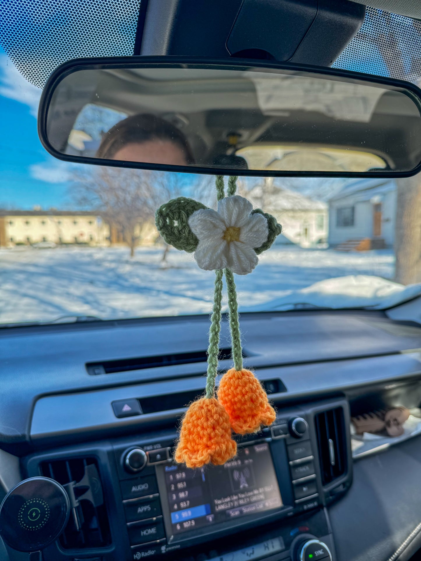 Crochet Orange Lily and Daisy Car Charm