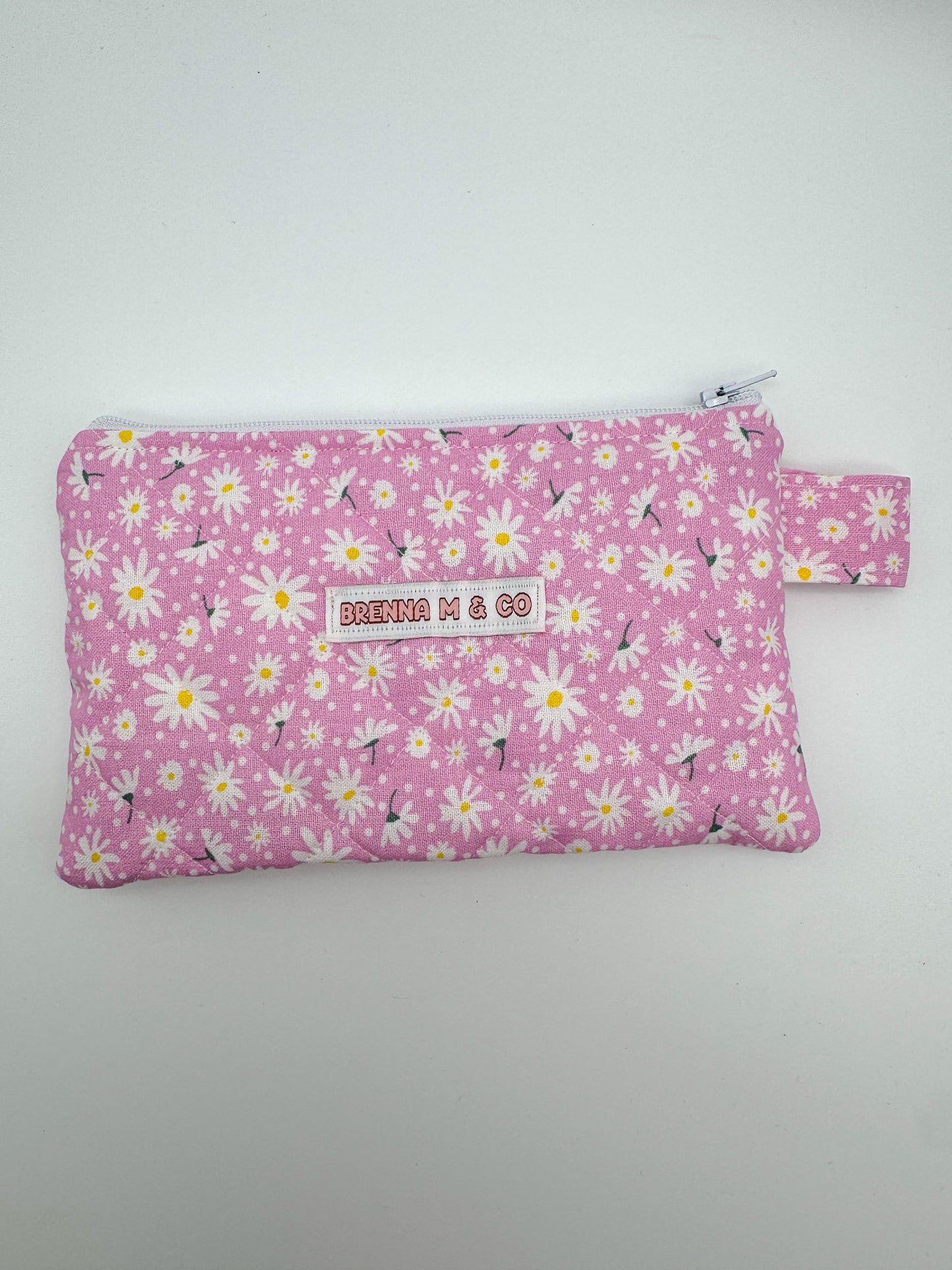 Mini Pink Daisy Quilted Zipper Pouch