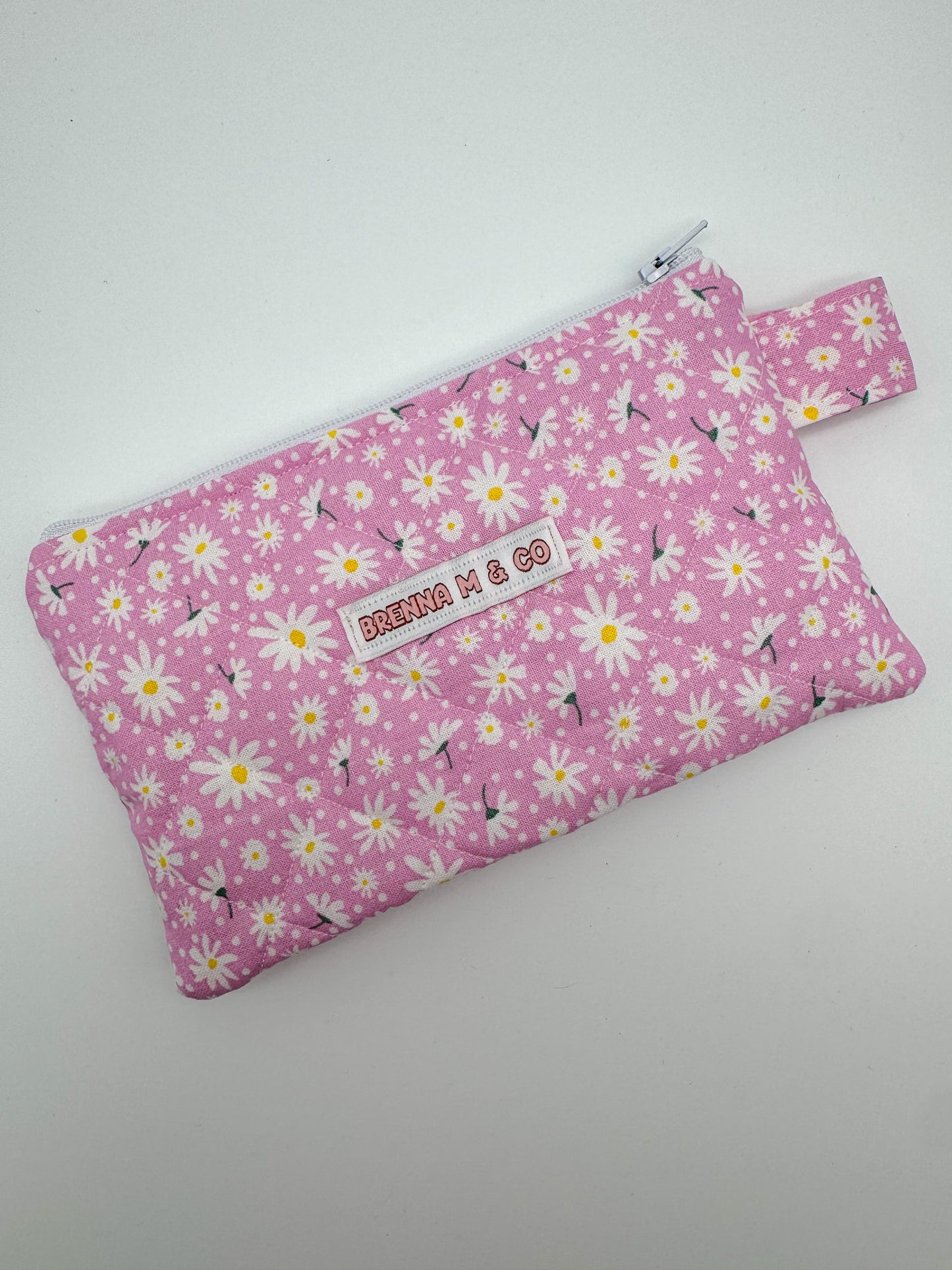 Mini Pink Daisy Quilted Zipper Pouch
