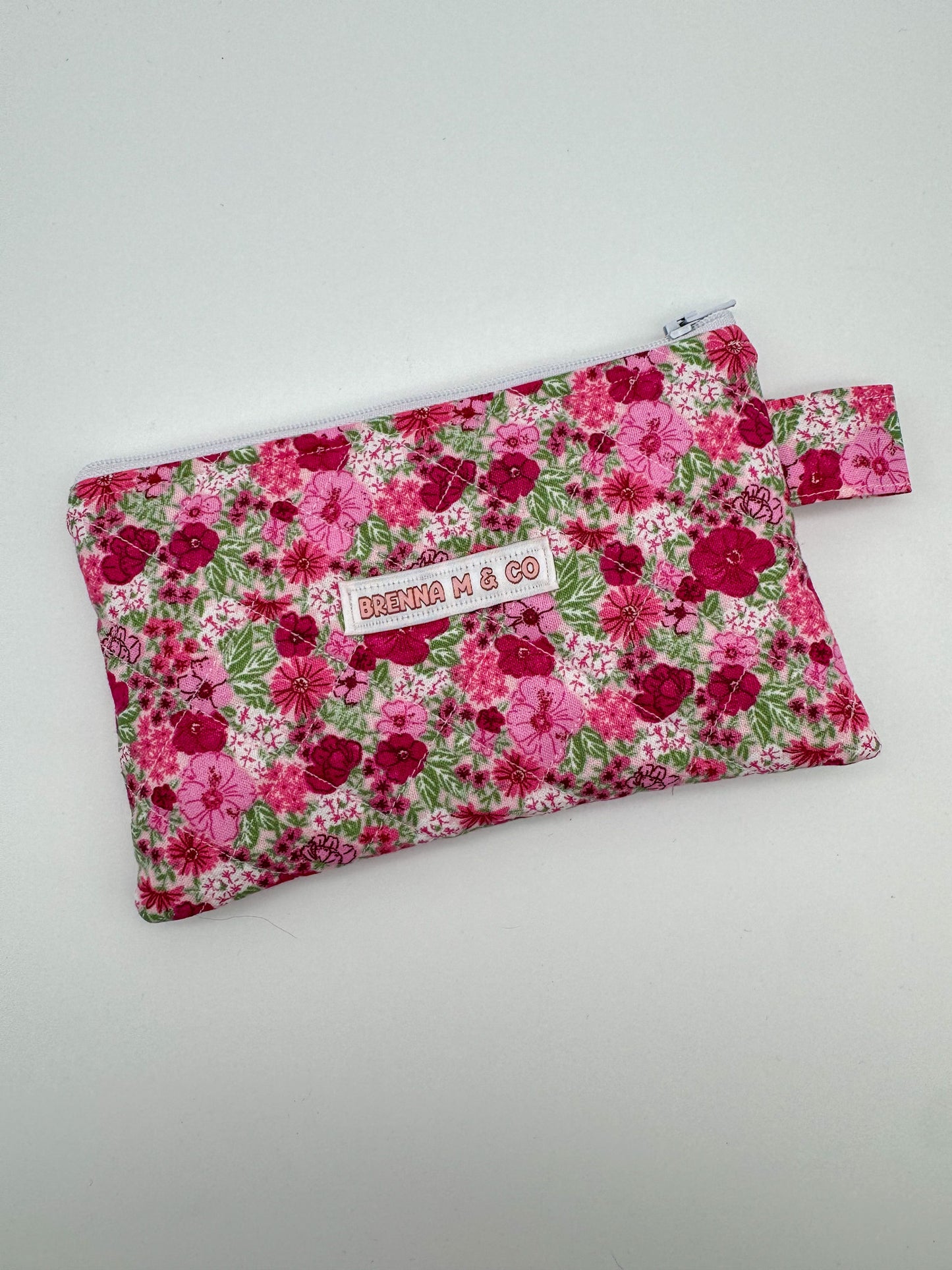 Mini Pink Floral Quilted Zipper Pouch