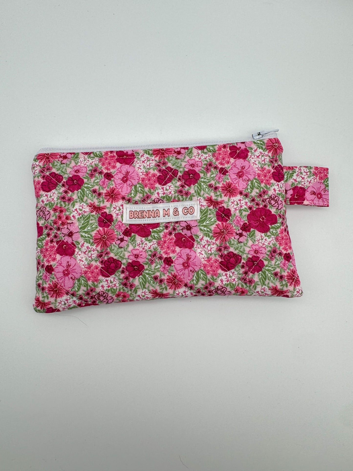 Mini Pink Floral Quilted Zipper Pouch