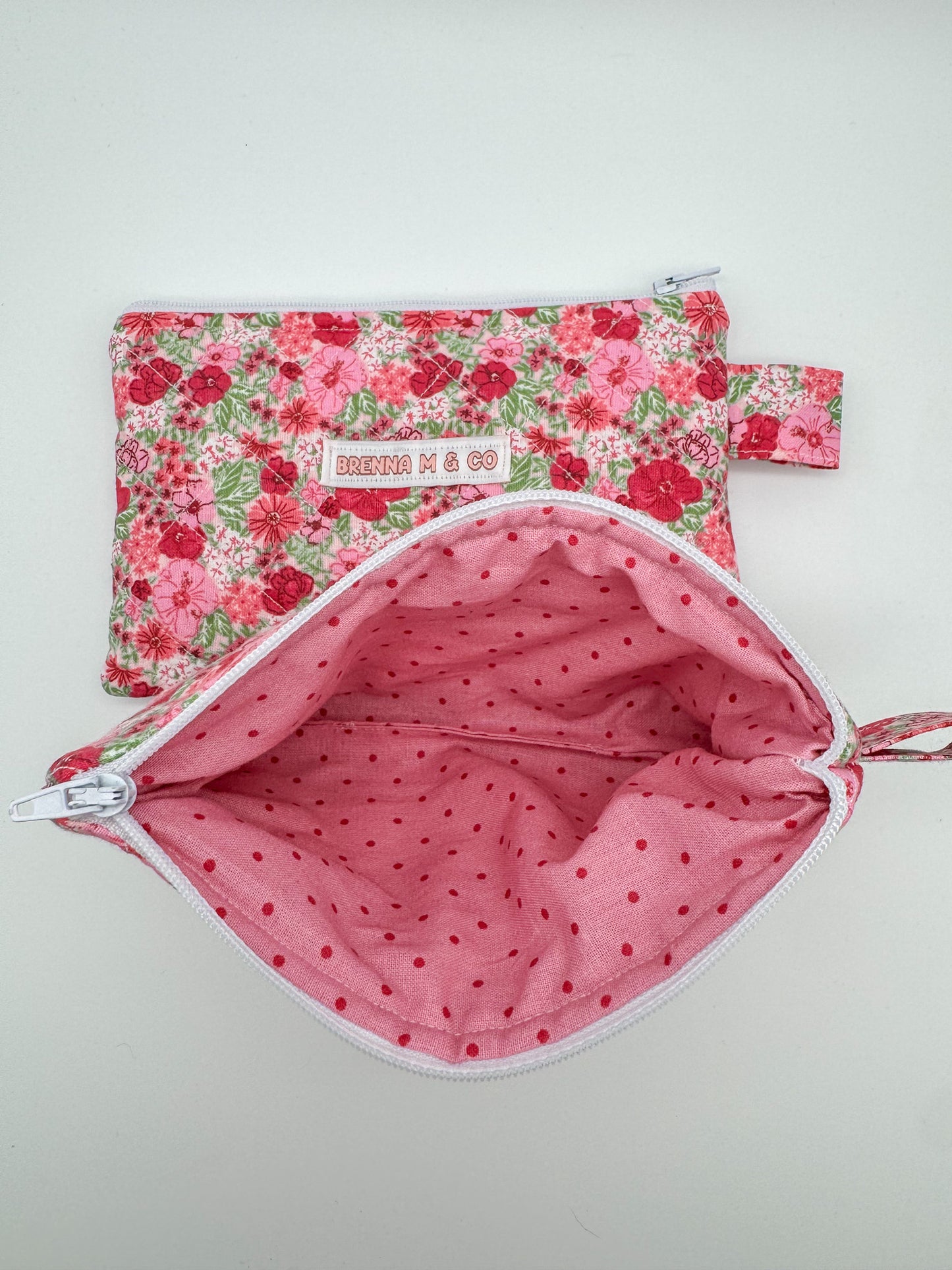Mini Pink Floral Quilted Zipper Pouch