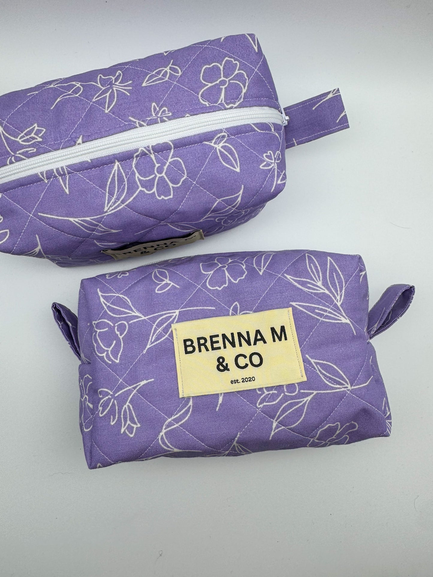 Purple & White Flowers Quilted Pouch