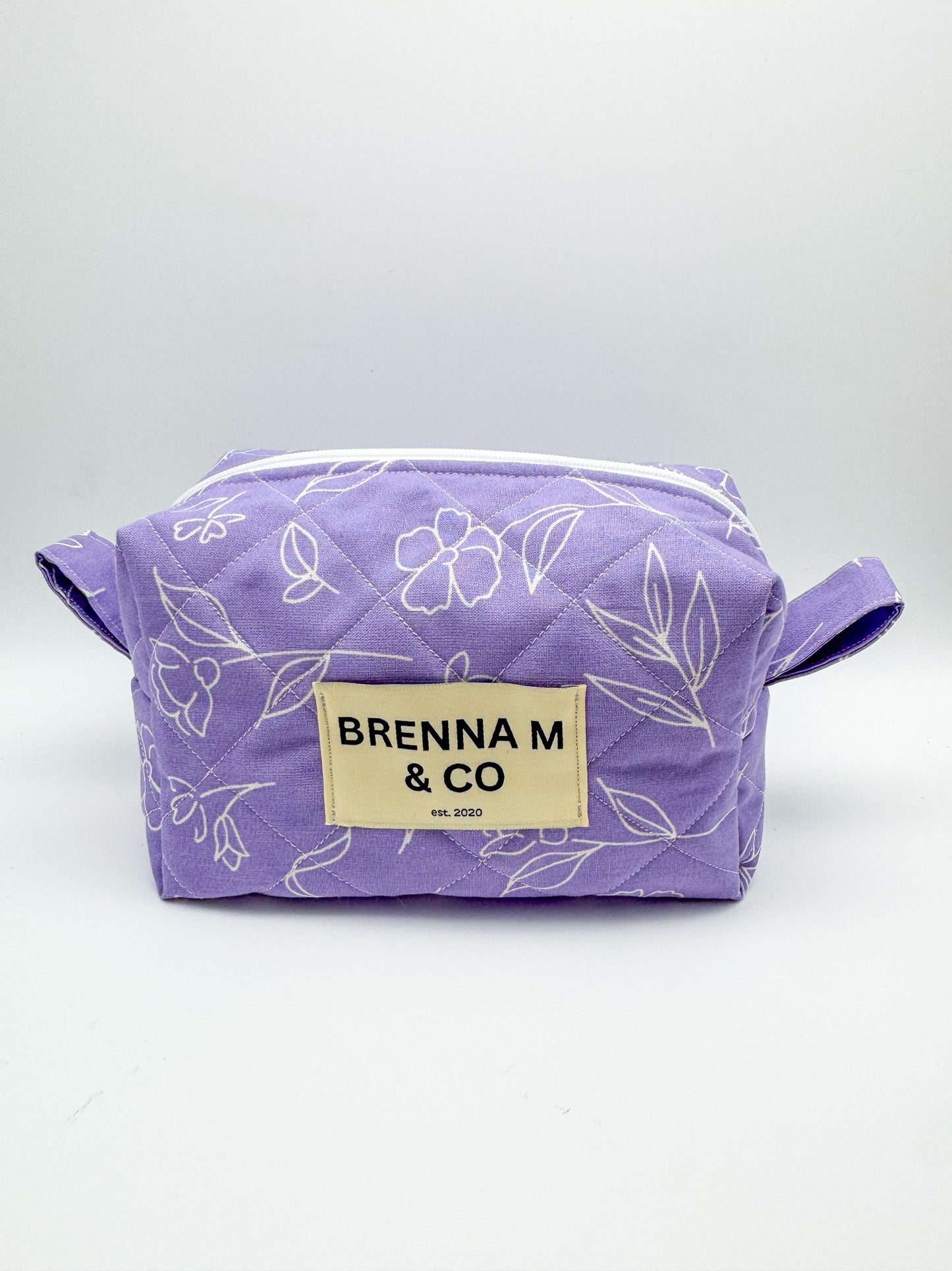 Purple & White Flowers Quilted Pouch