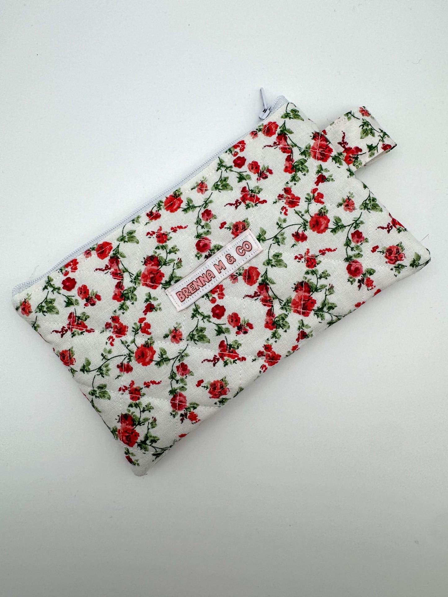 Mini Red Rose Quilted Zipper Pouch