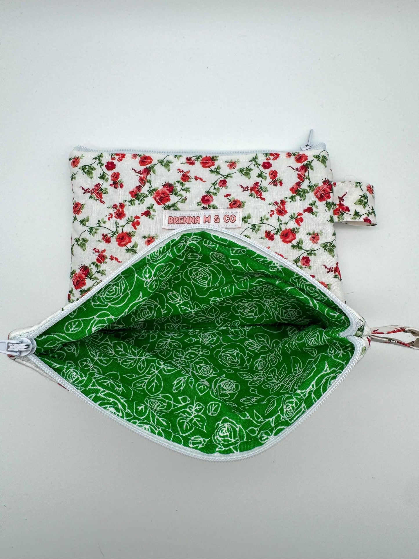 Mini Red Rose Quilted Zipper Pouch