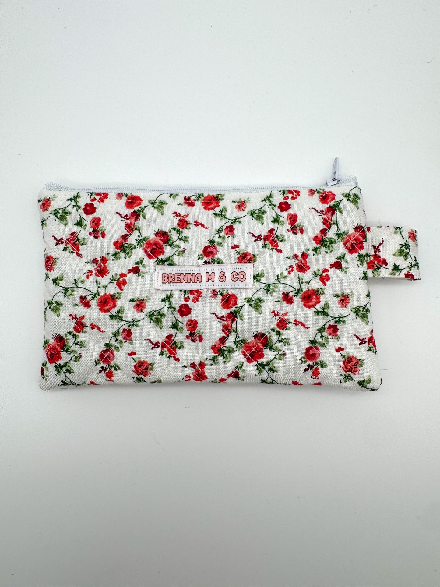 Mini Red Rose Quilted Zipper Pouch