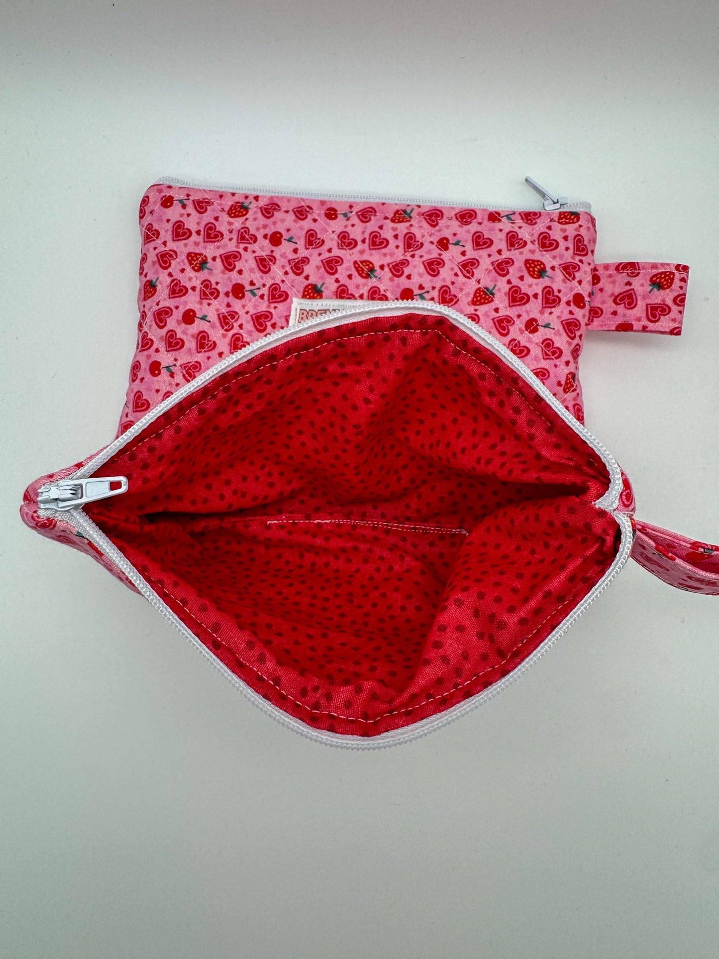 Mini Strawberries & Hearts Quilted Zipper Pouch
