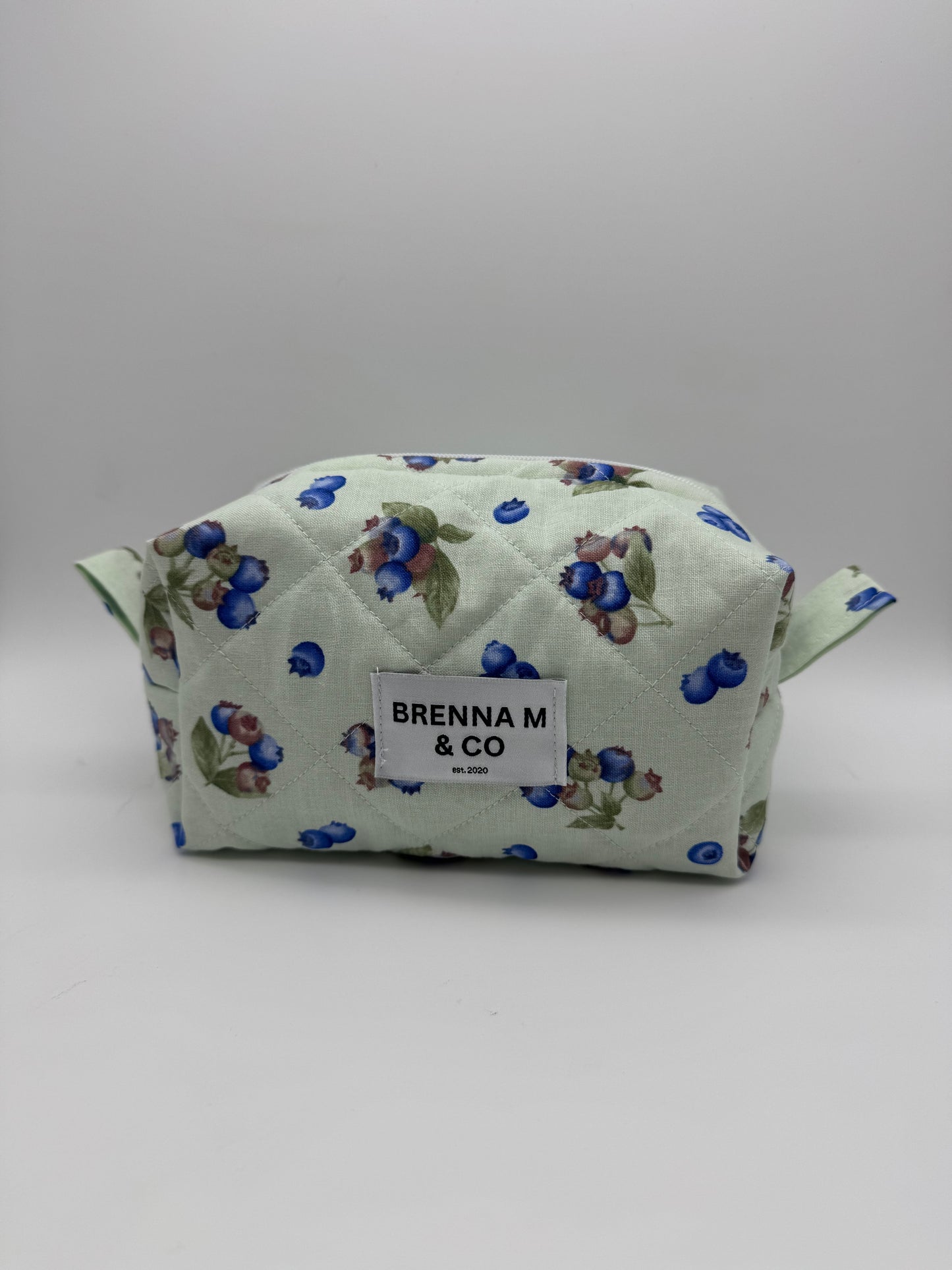 Mint Blueberry Quilted Makeup Bag