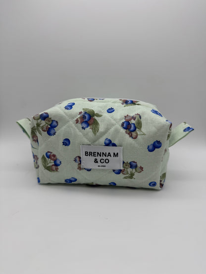 Mint Blueberry Quilted Makeup Bag