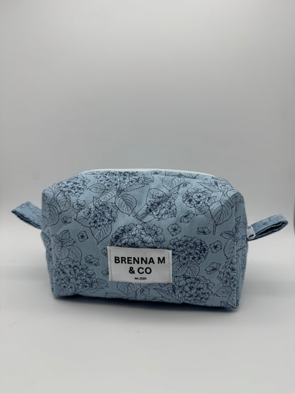 Blue Hydrangea Quilted Makeup Bag