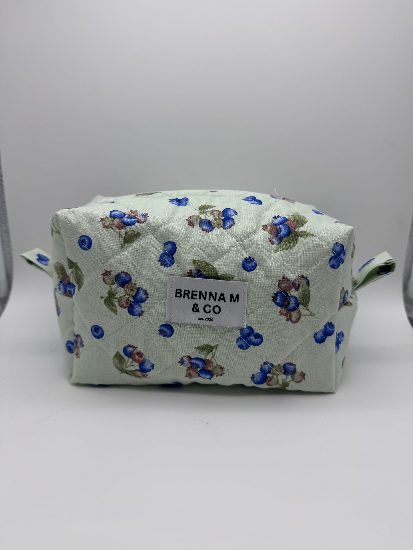 Mint Blueberry Quilted Makeup Bag