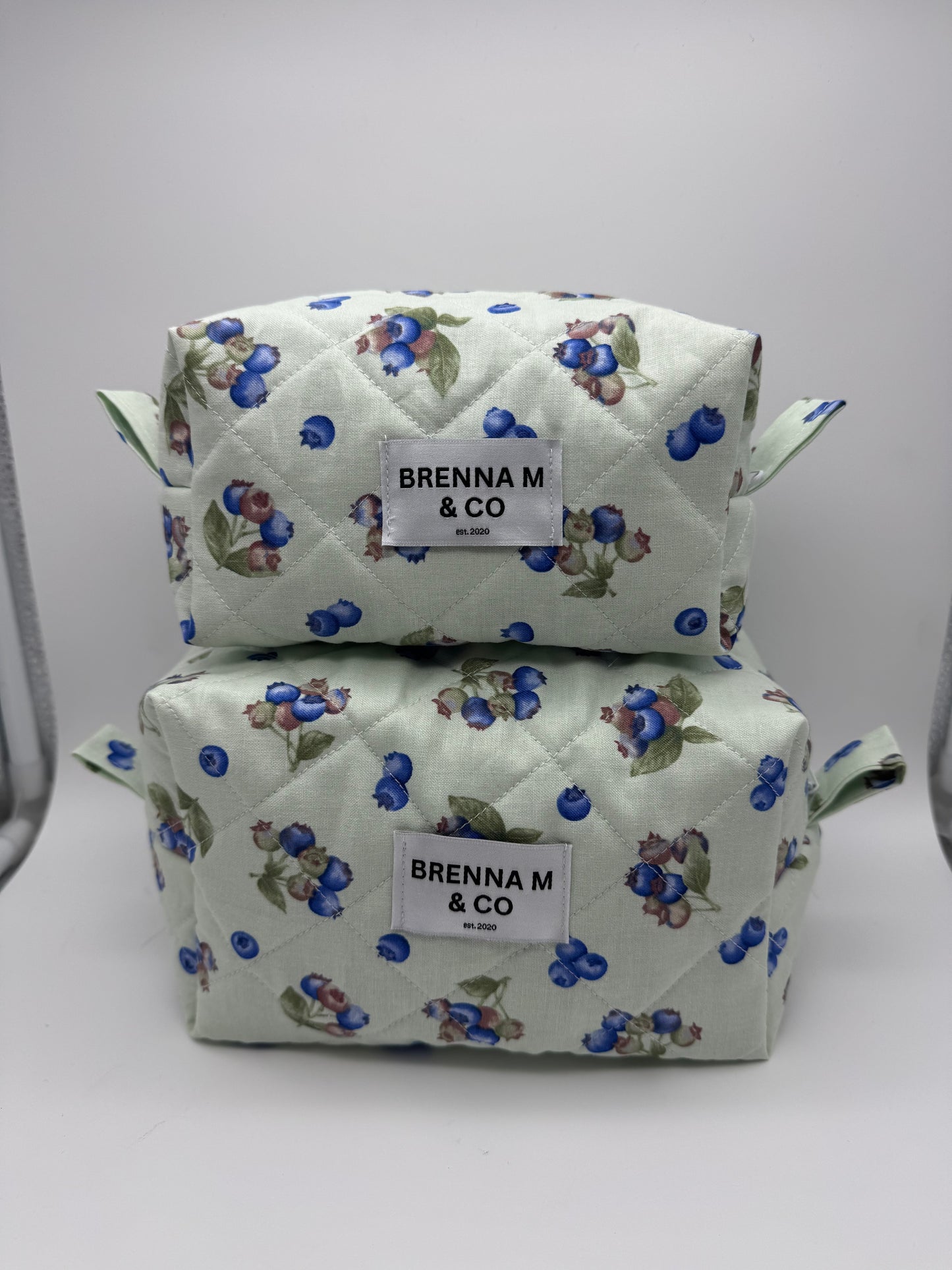 Mint Blueberry Quilted Makeup Bag