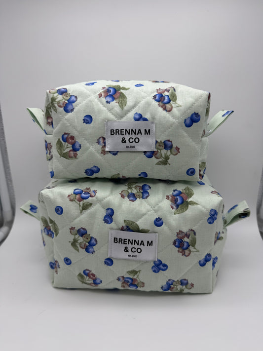 Mint Blueberry Quilted Makeup Bag