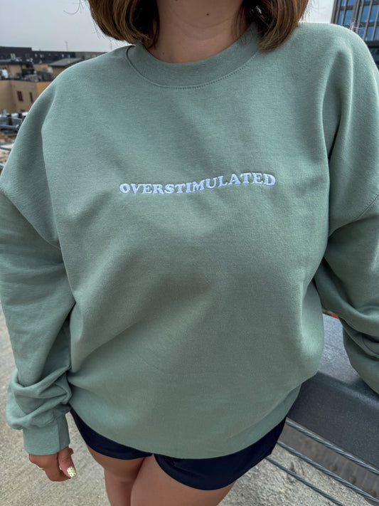 Overstimulated Embroidered Sage Midweight Crewneck