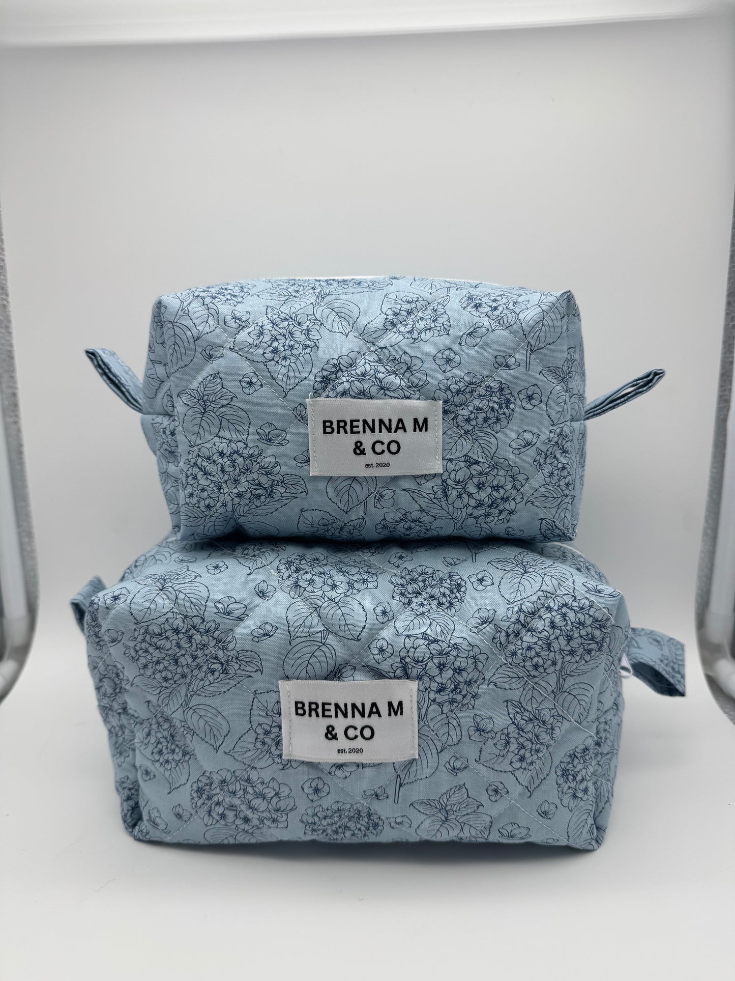 Blue Hydrangea Quilted Makeup Bag