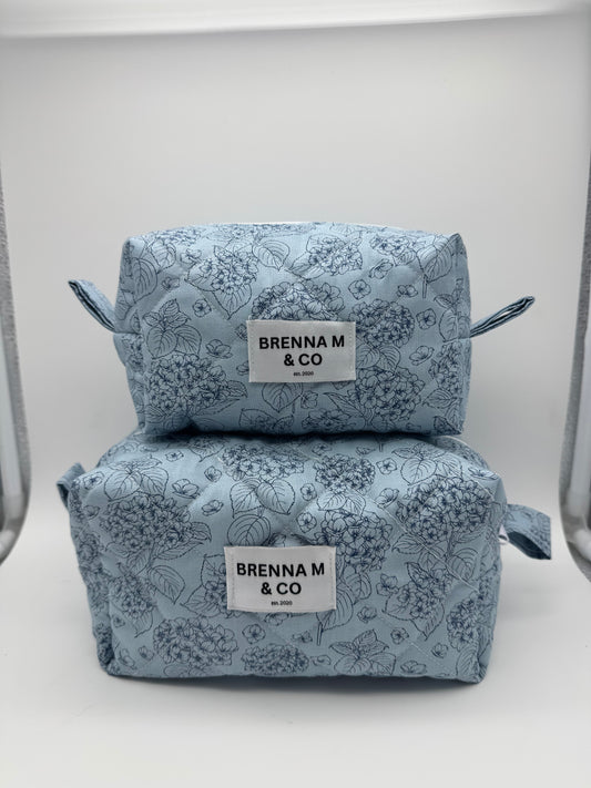 Blue Hydrangea Quilted Makeup Bag