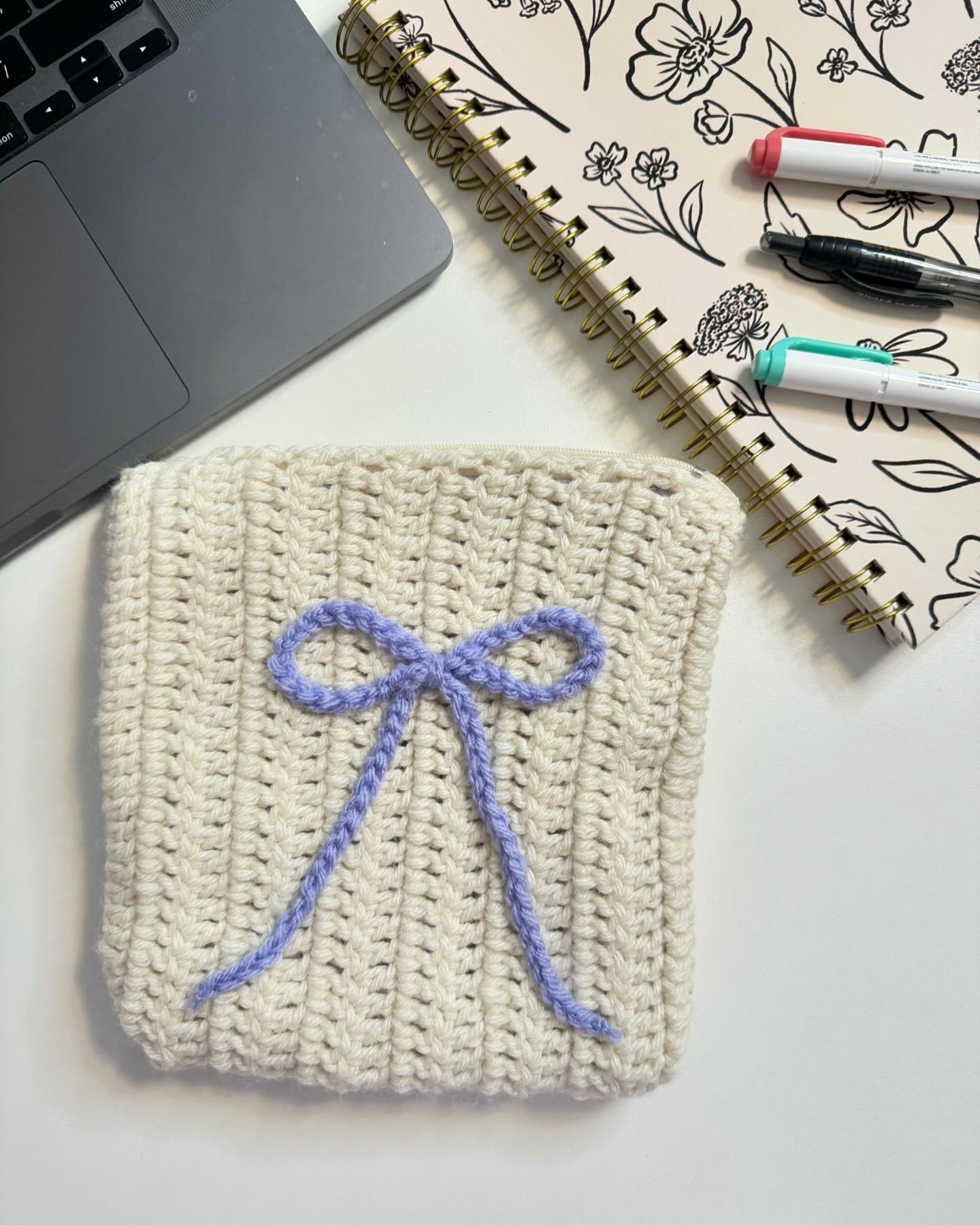 Purple Bow Crochet Zipper Pouch