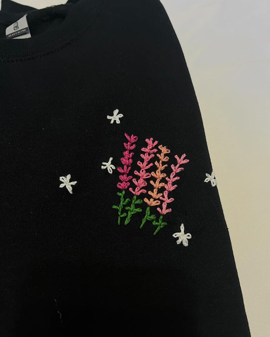 Hand Embroidered Tulips & Stars Crewneck
