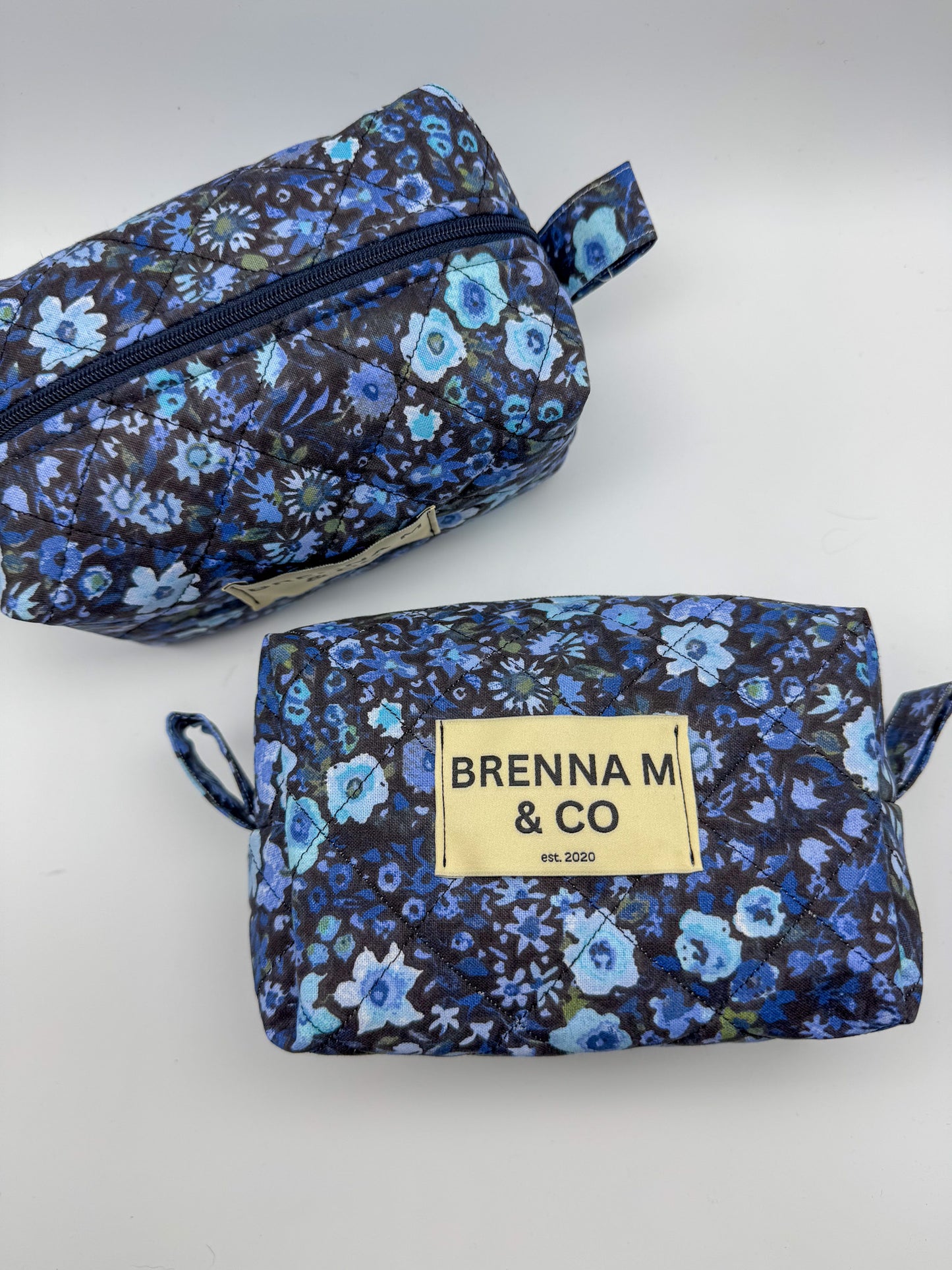 Blue Floral Quilted Pouch