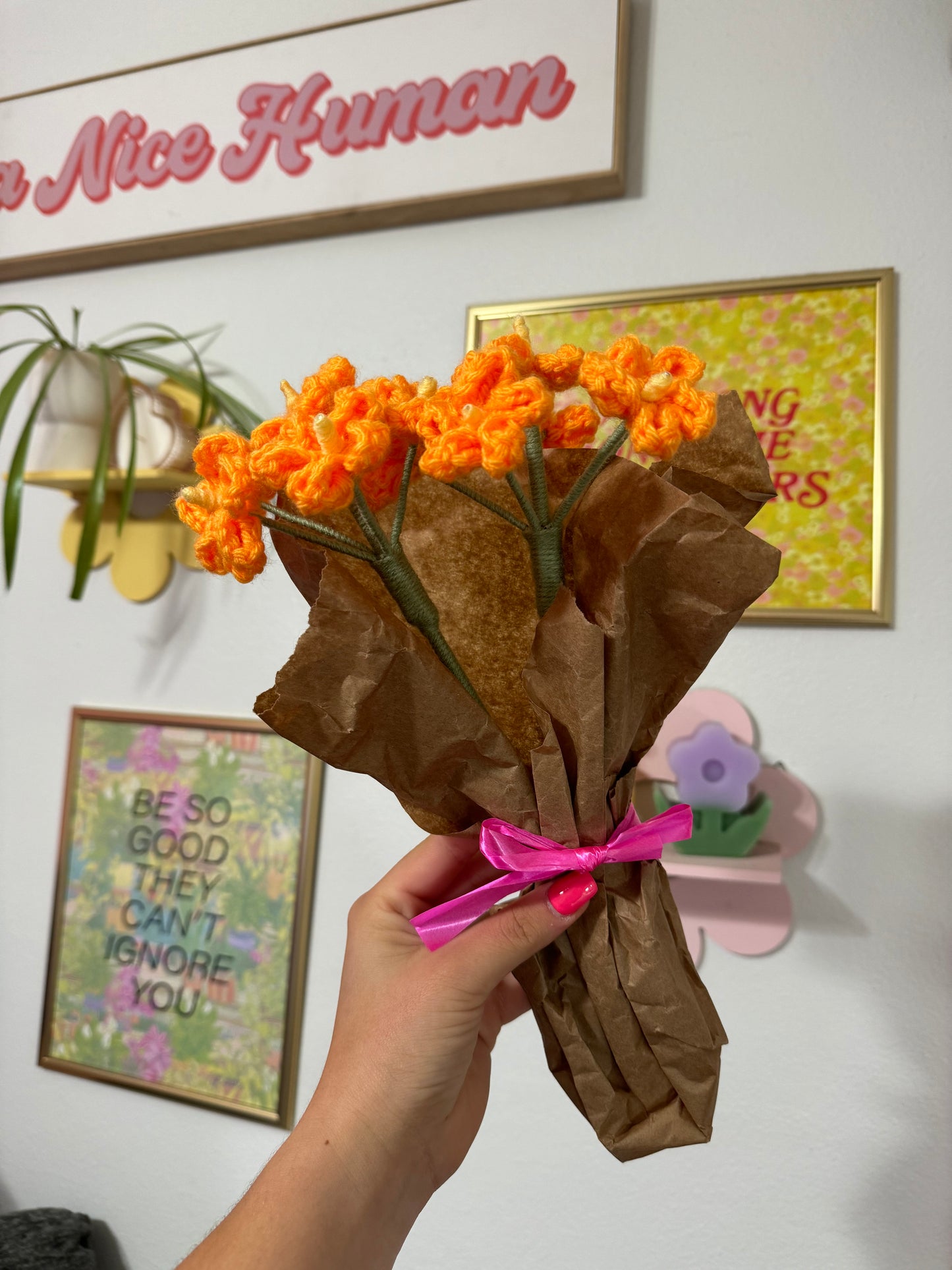 Crochet Orange Forget Me Not Flower