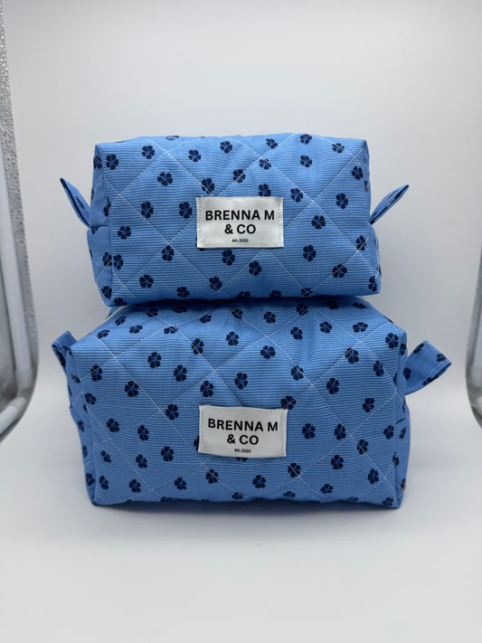 Blue Meadow Quilted Makeup Bag