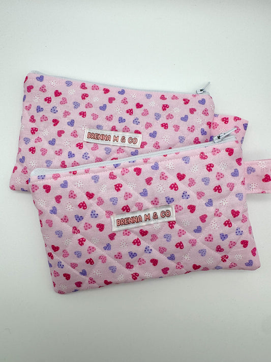Hearts Quilted Zipper Pouch