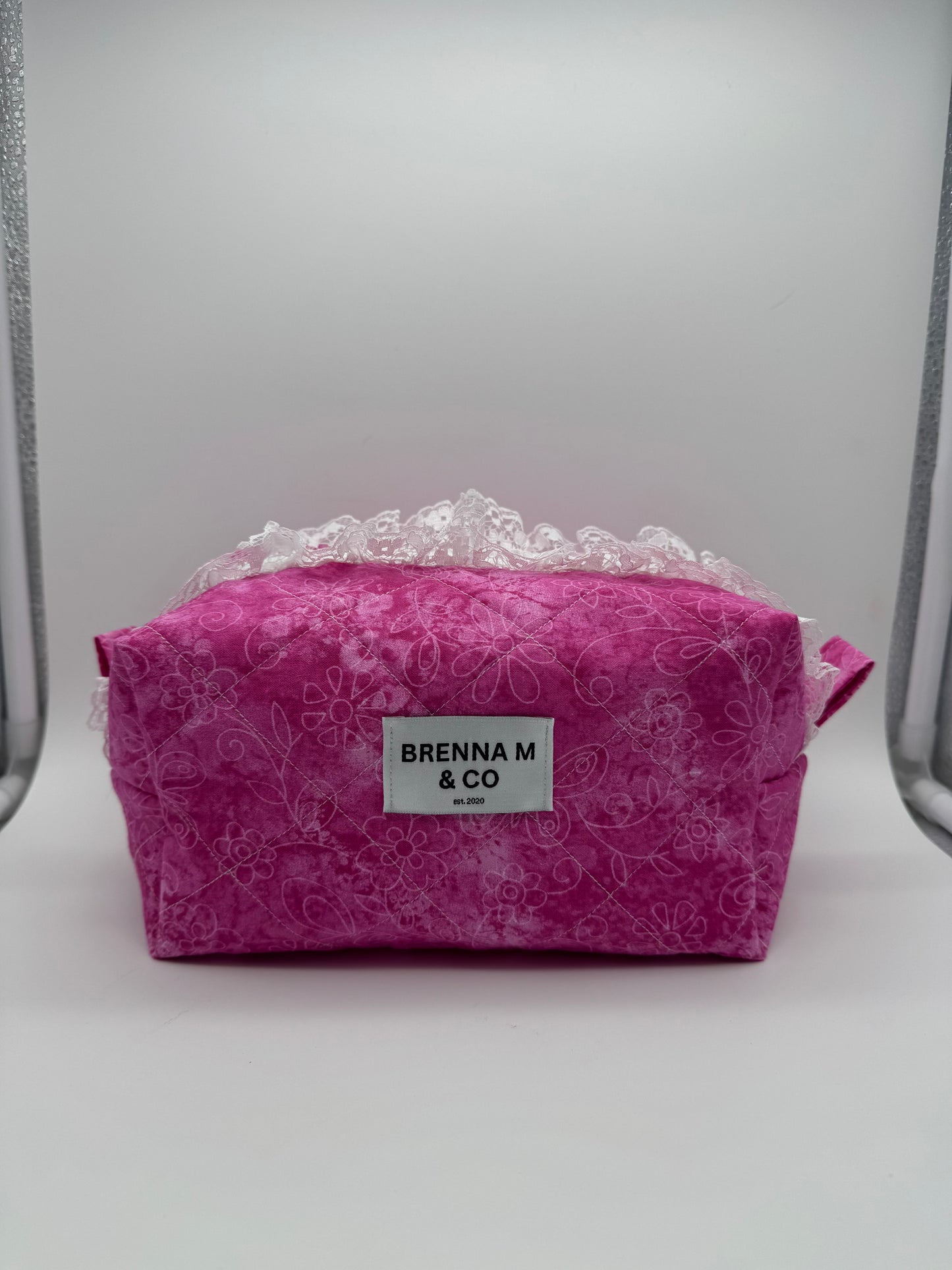 Pink Petal Quilted Makeup Bag