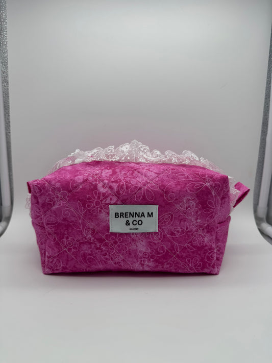 Pink Petal Quilted Makeup Bag