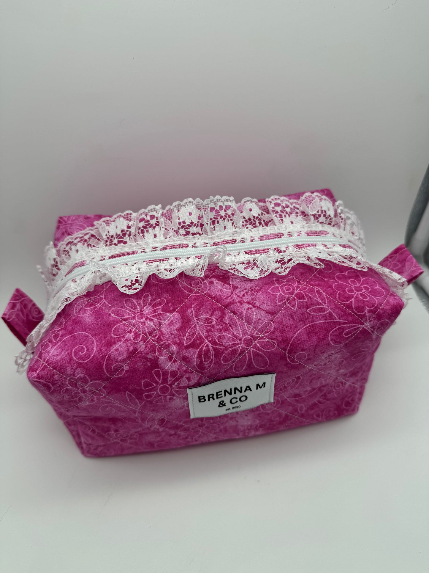 Pink Petal Quilted Makeup Bag
