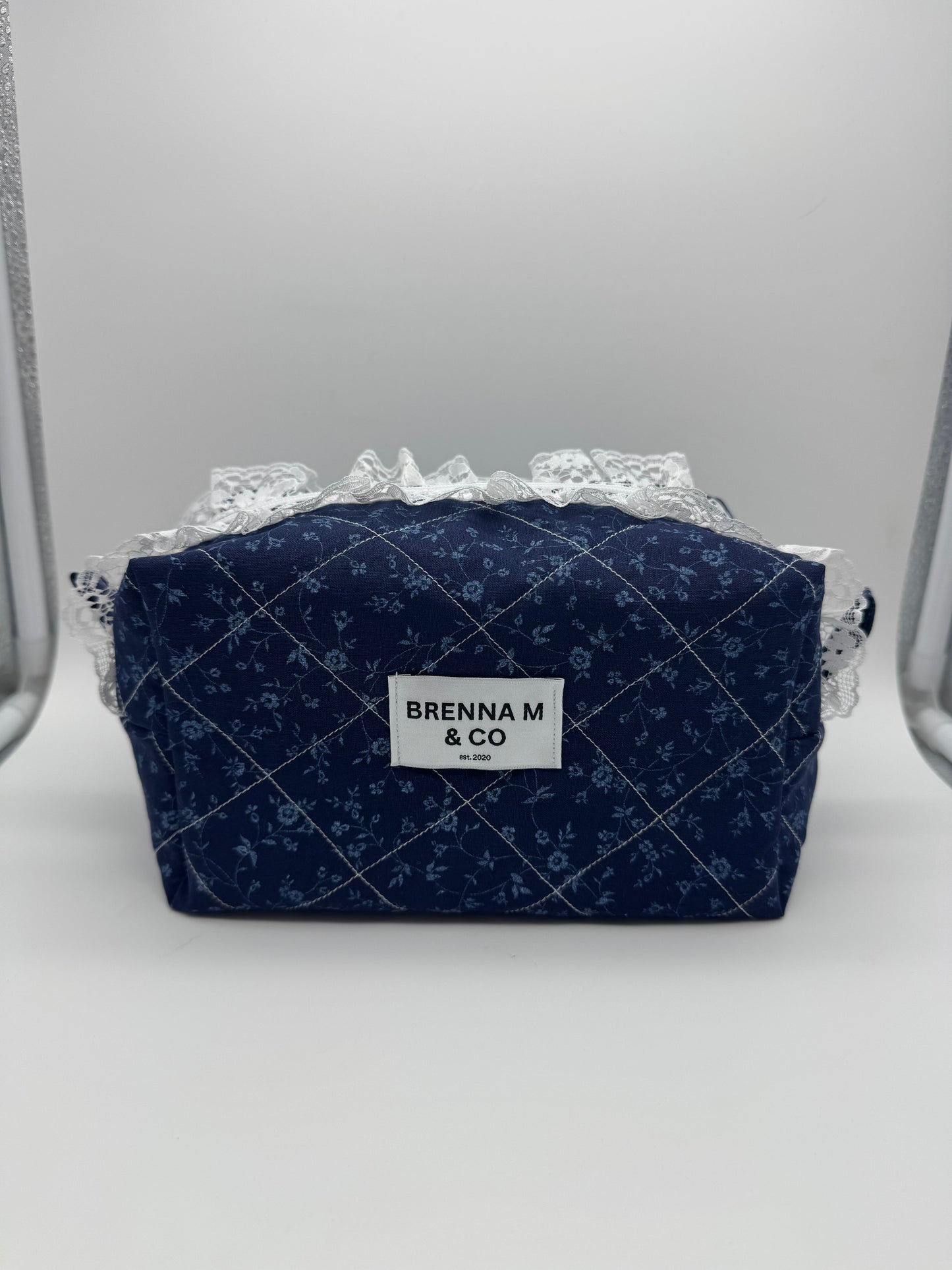 Dainty Blue Quilted Makeup Bag