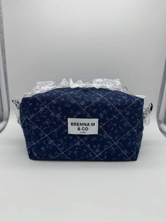 Dainty Blue Quilted Makeup Bag