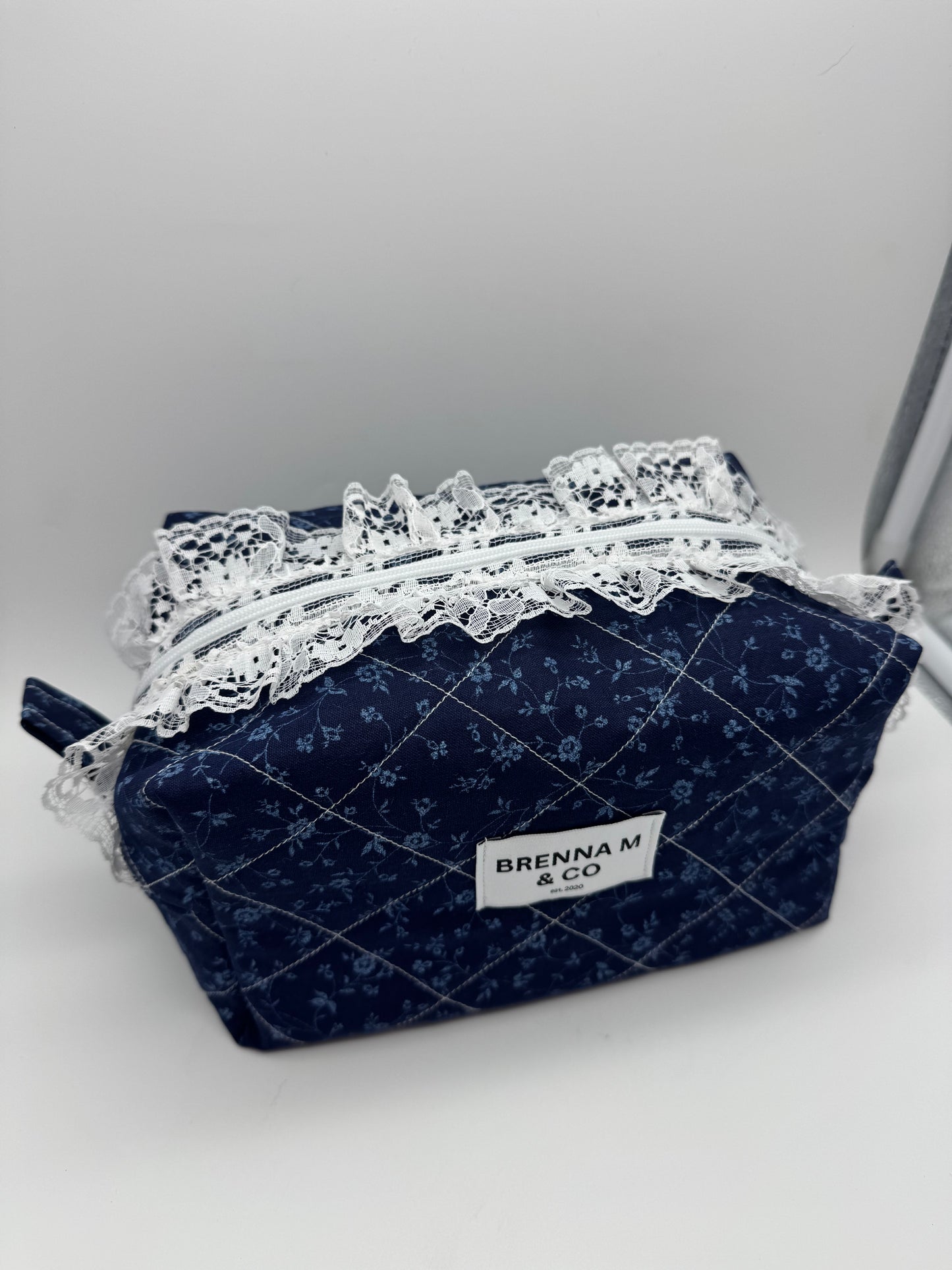 Dainty Blue Quilted Makeup Bag