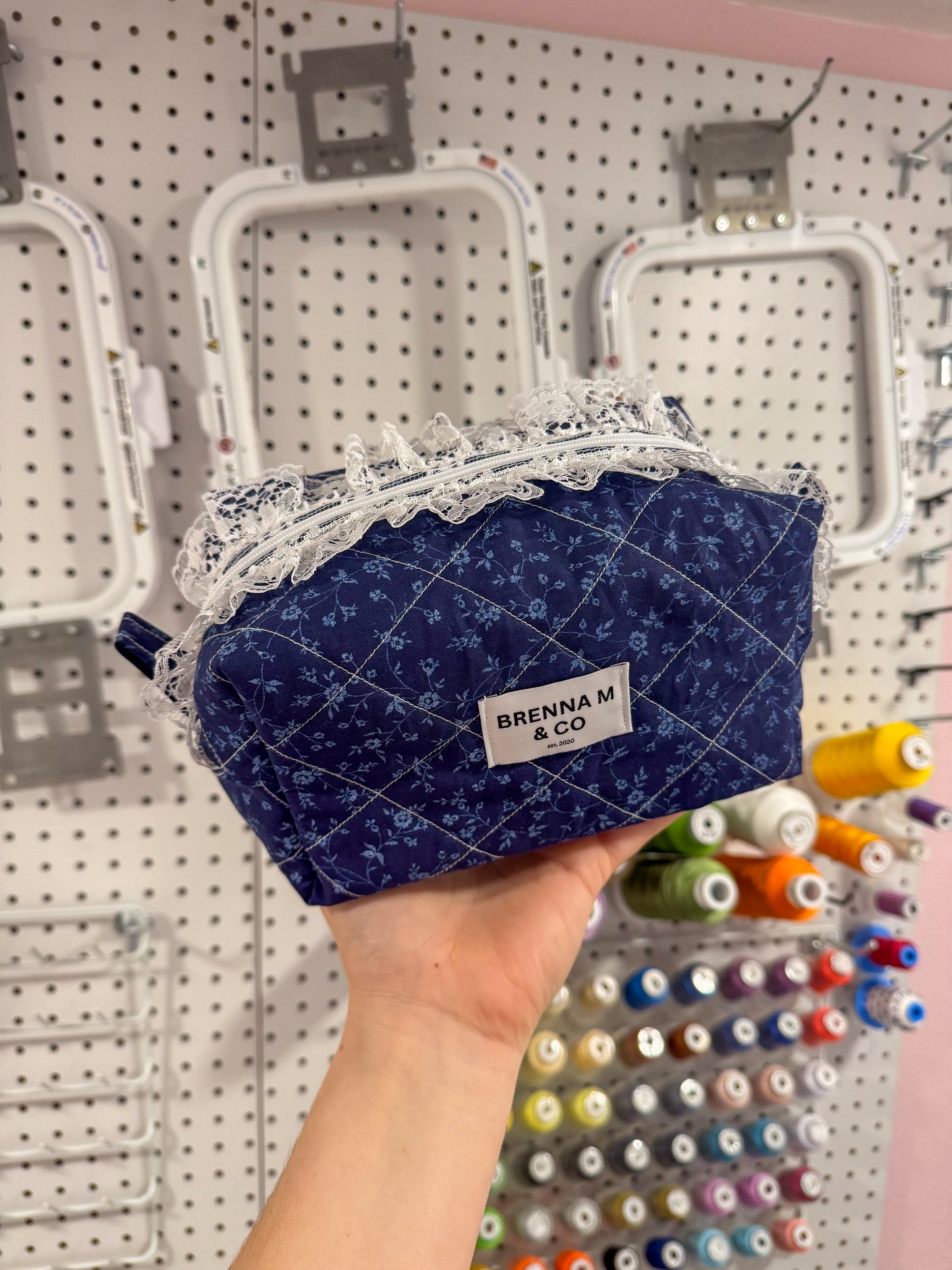 Dainty Blue Quilted Makeup Bag