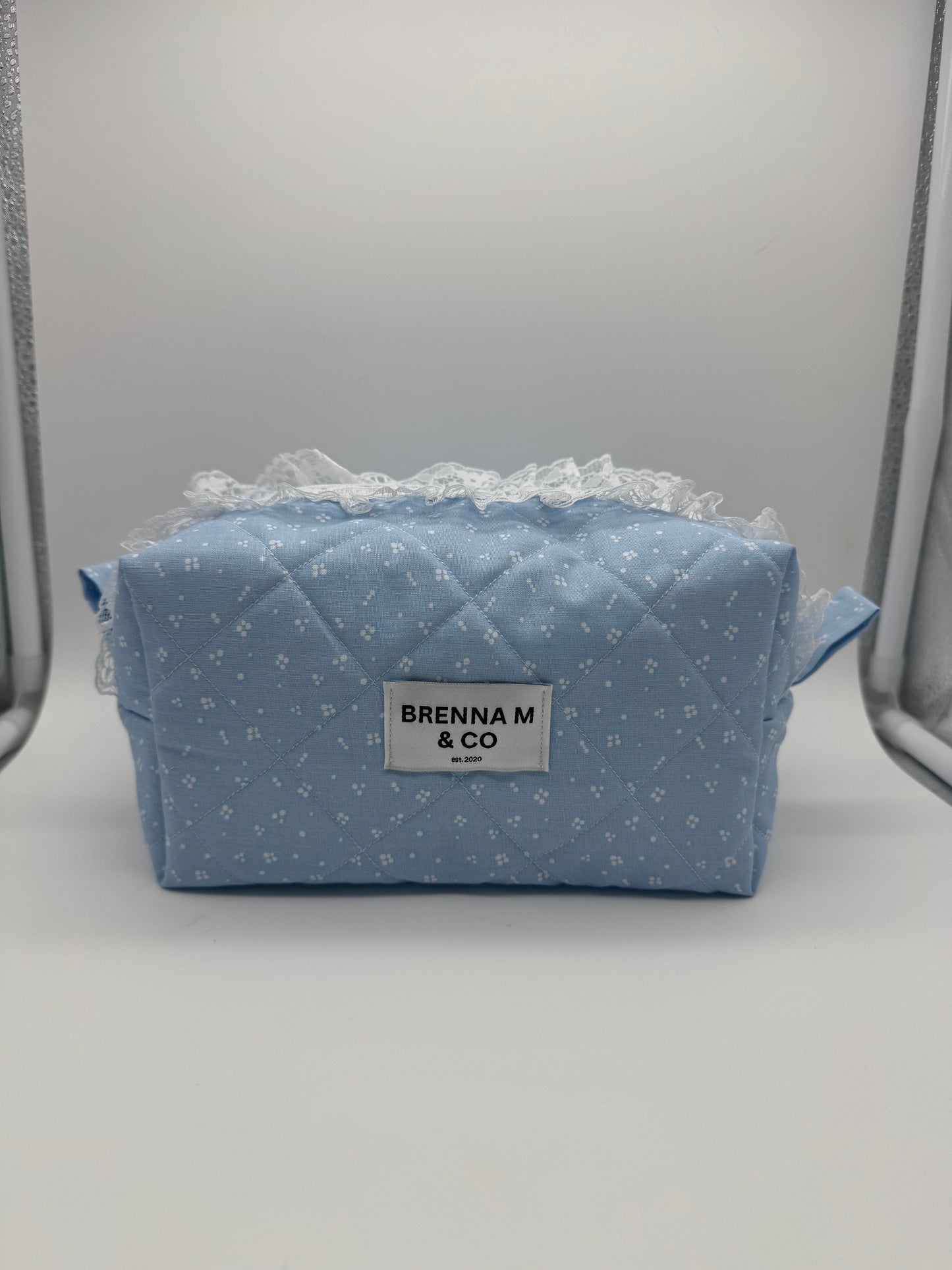 Blue White Dot Quilted Makeup Bag
