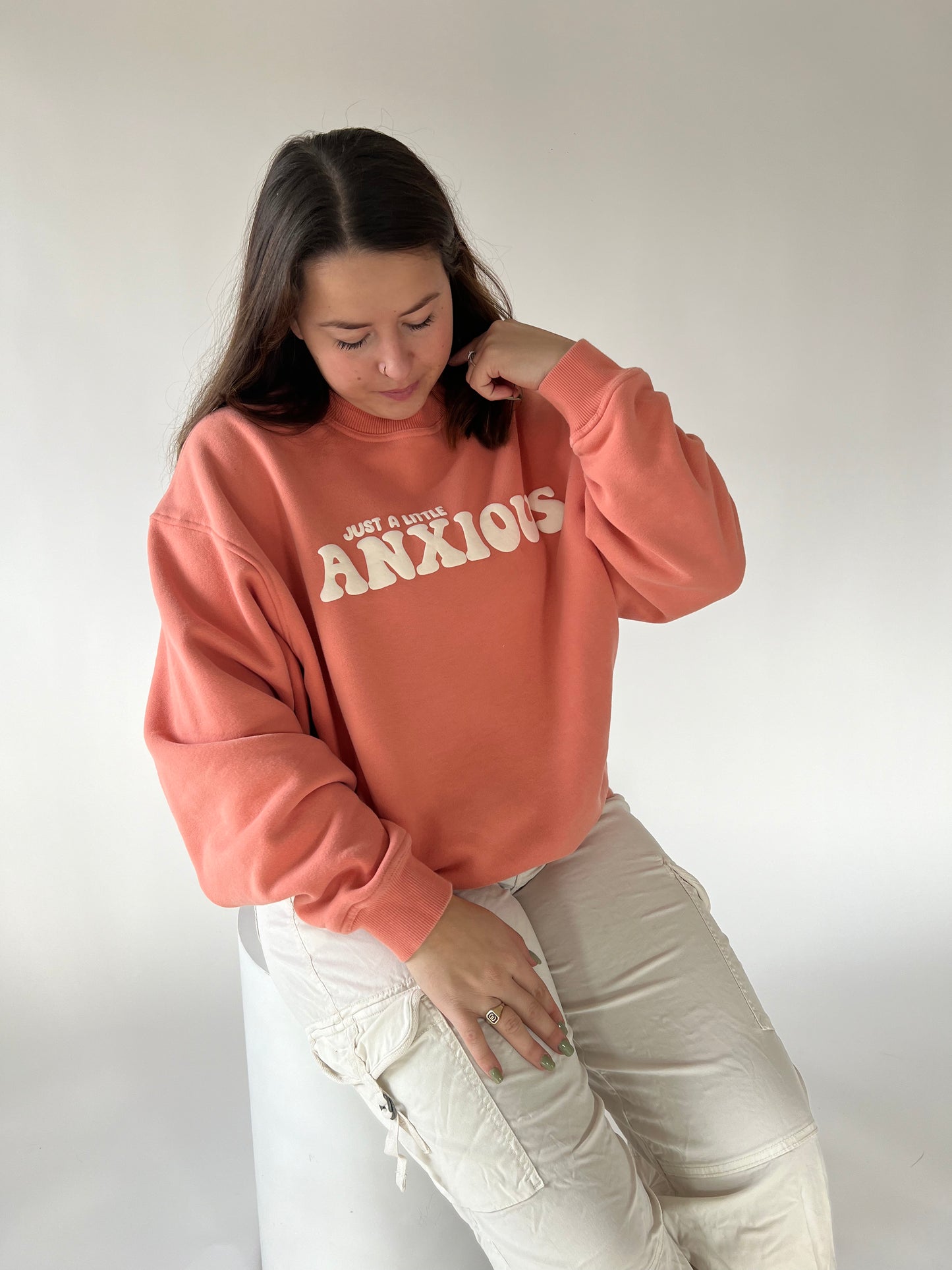 Coral Just A Little Anxious Crewneck