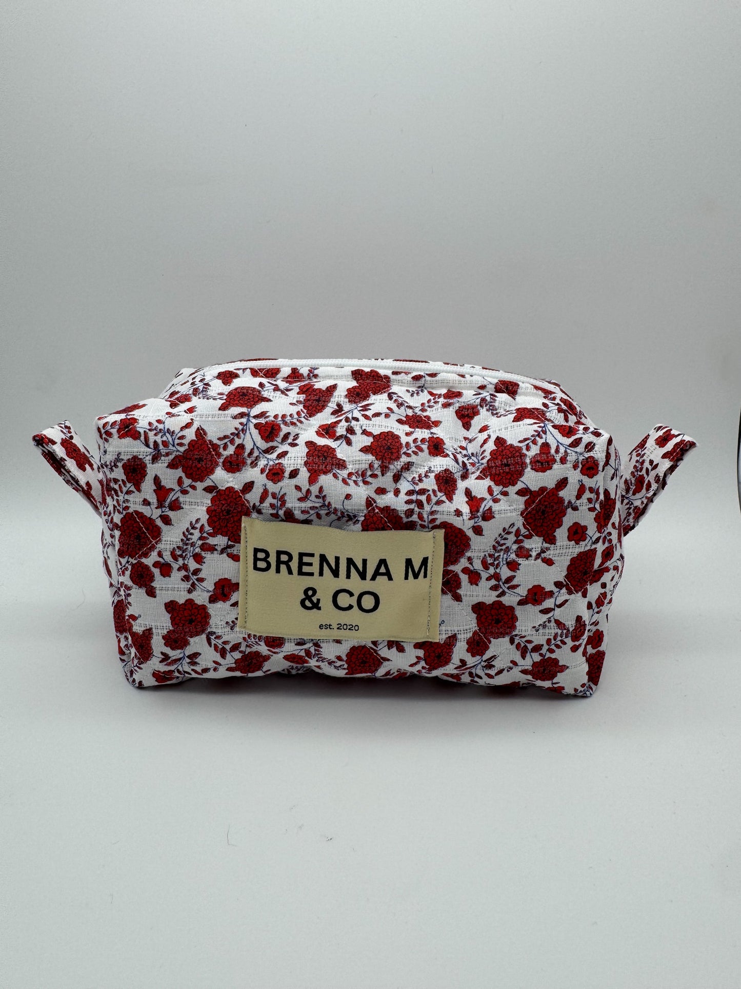 Red Carnation Flower Quilted Pouch