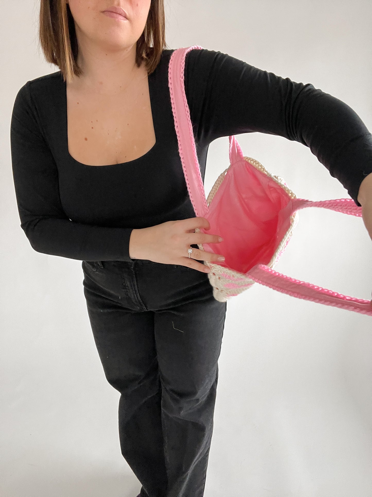Pink Hearts Crochet Bag