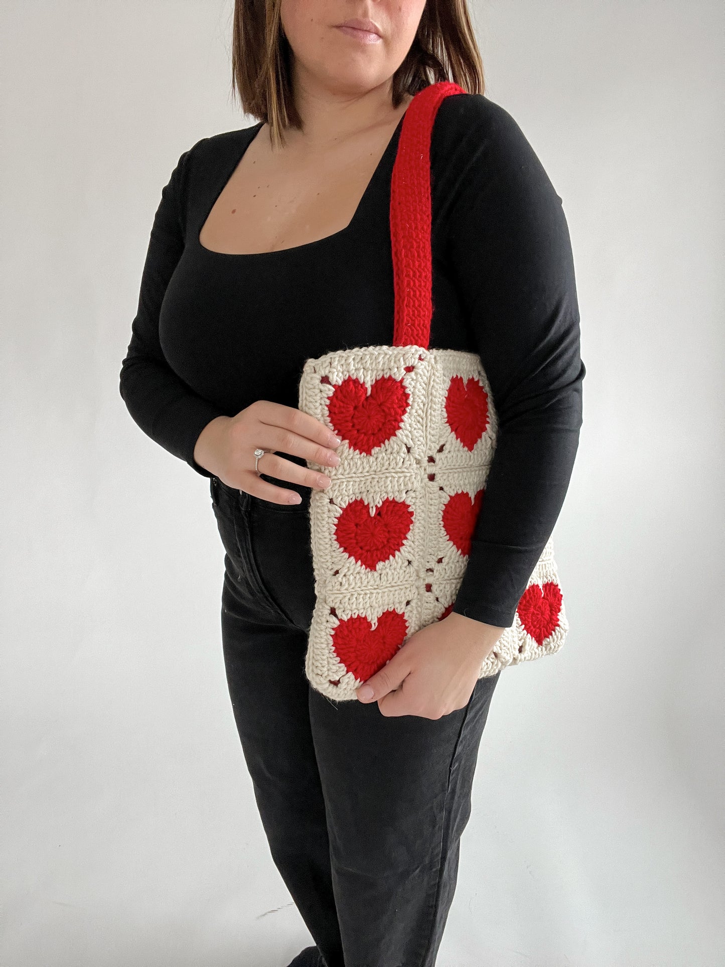 Red Hearts Crochet Bag