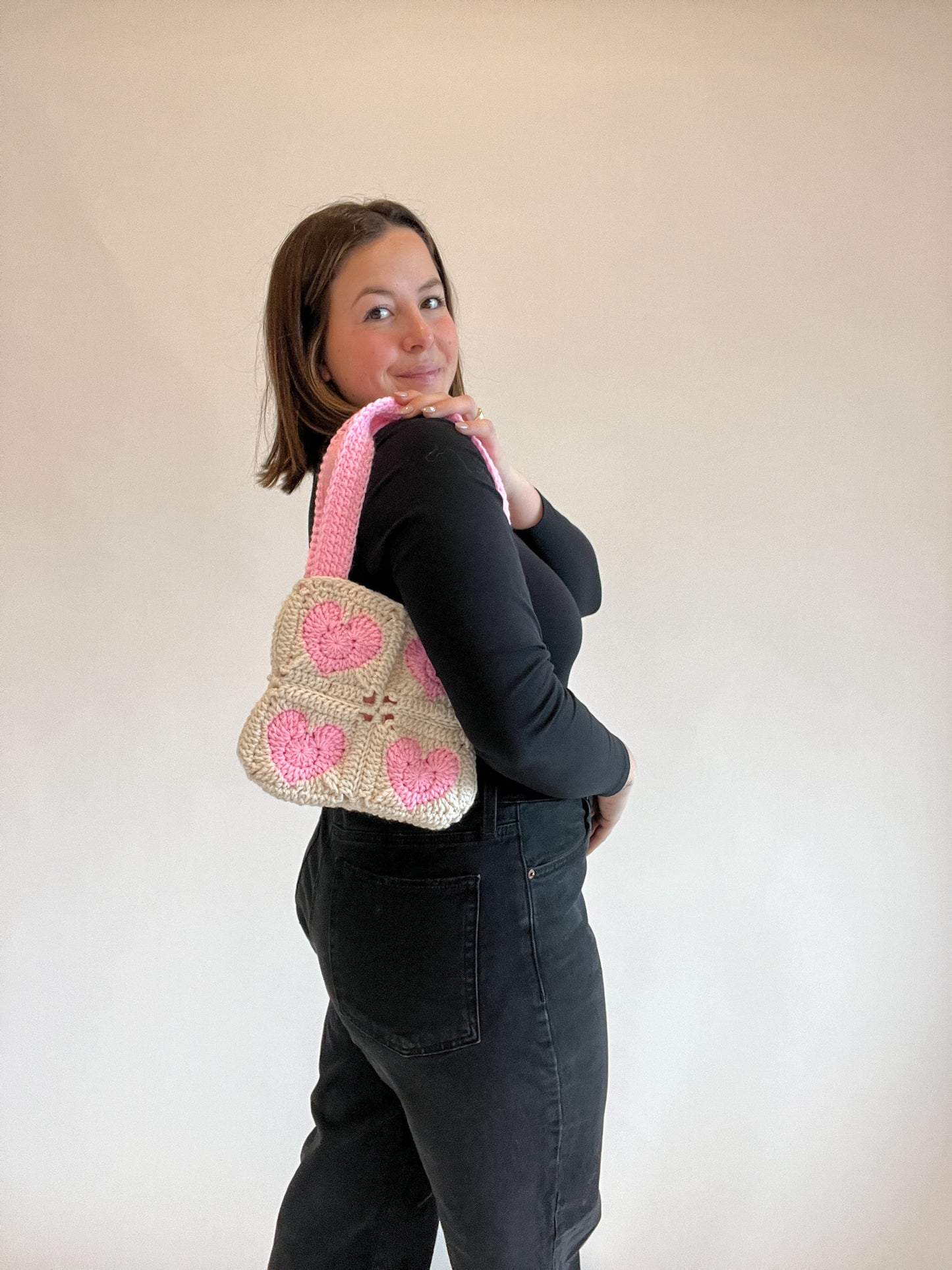 Mini Pink Hearts Crochet Bag