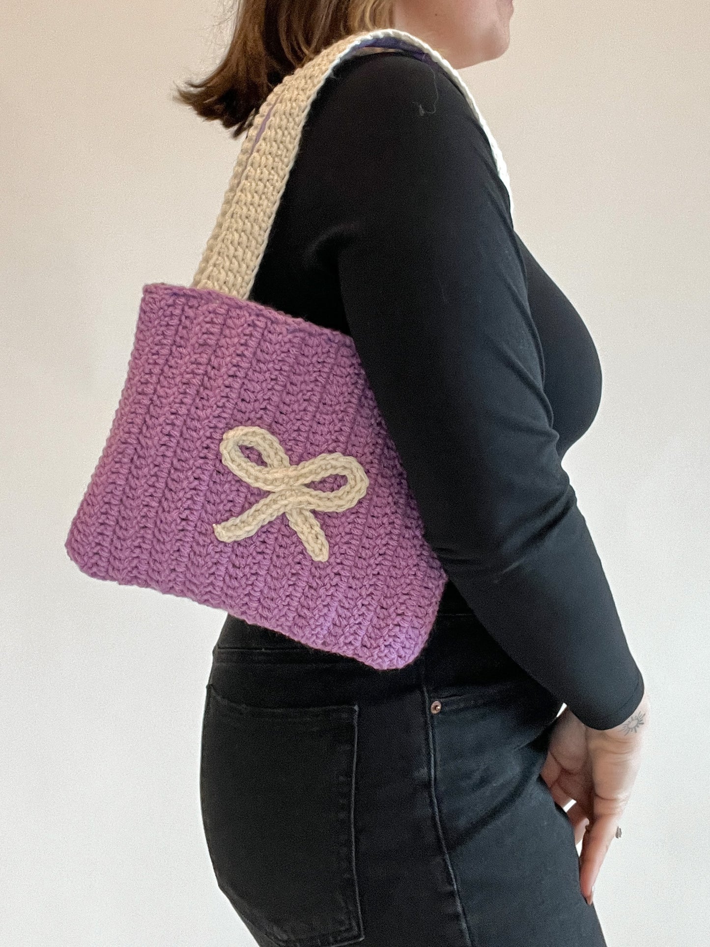 Mini Purple Bow Crochet Bag