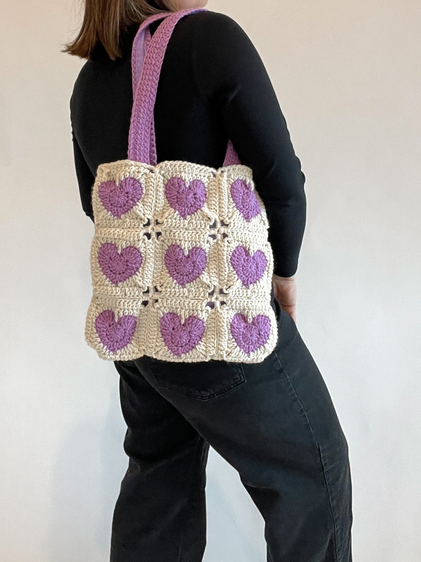 Purple Hearts Crochet Bag
