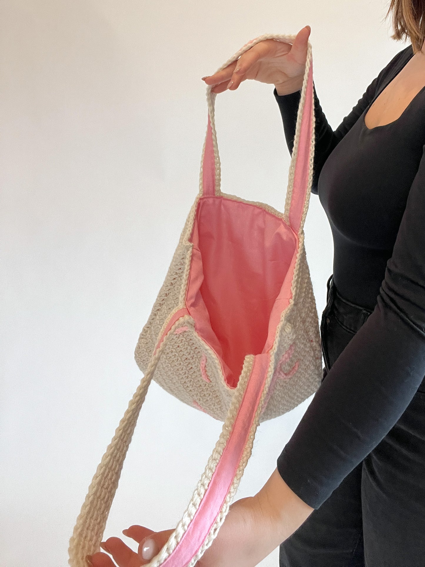 Pink Bow Crochet Bag